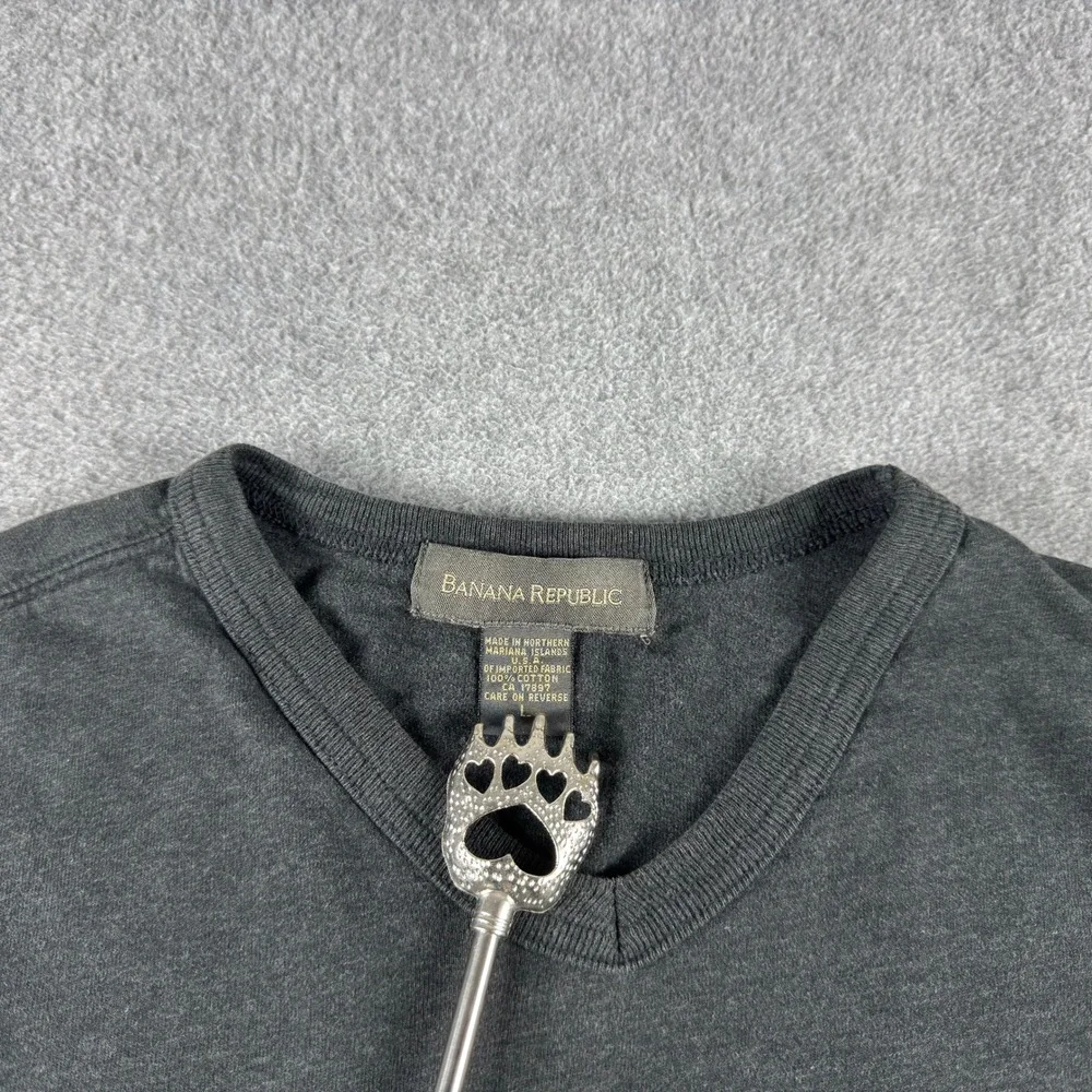 Vintage Banana Republic Cotton V-Neck Pullover Shirt Mens L Gray USA